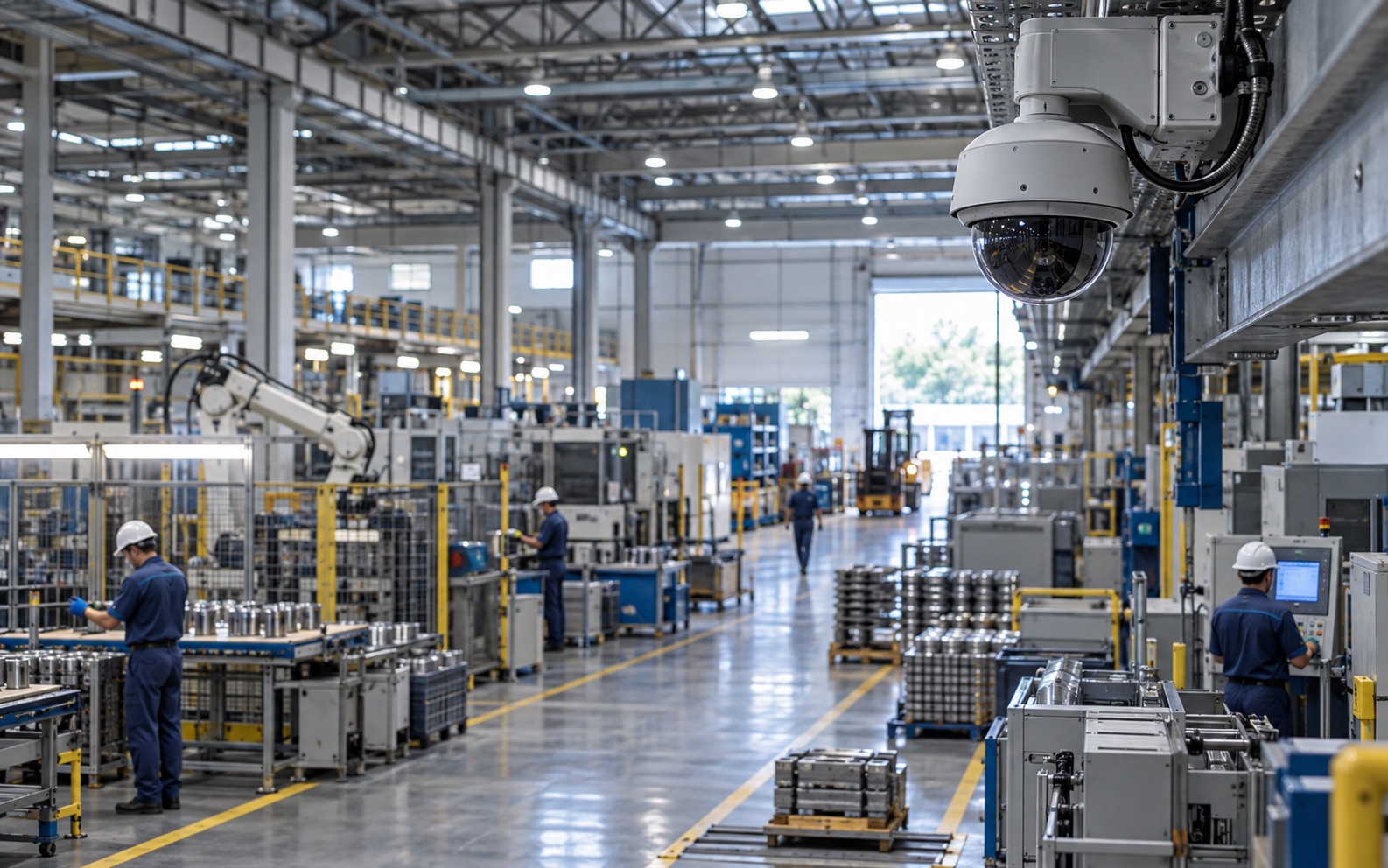 Câmera acompanha área de produção industrial