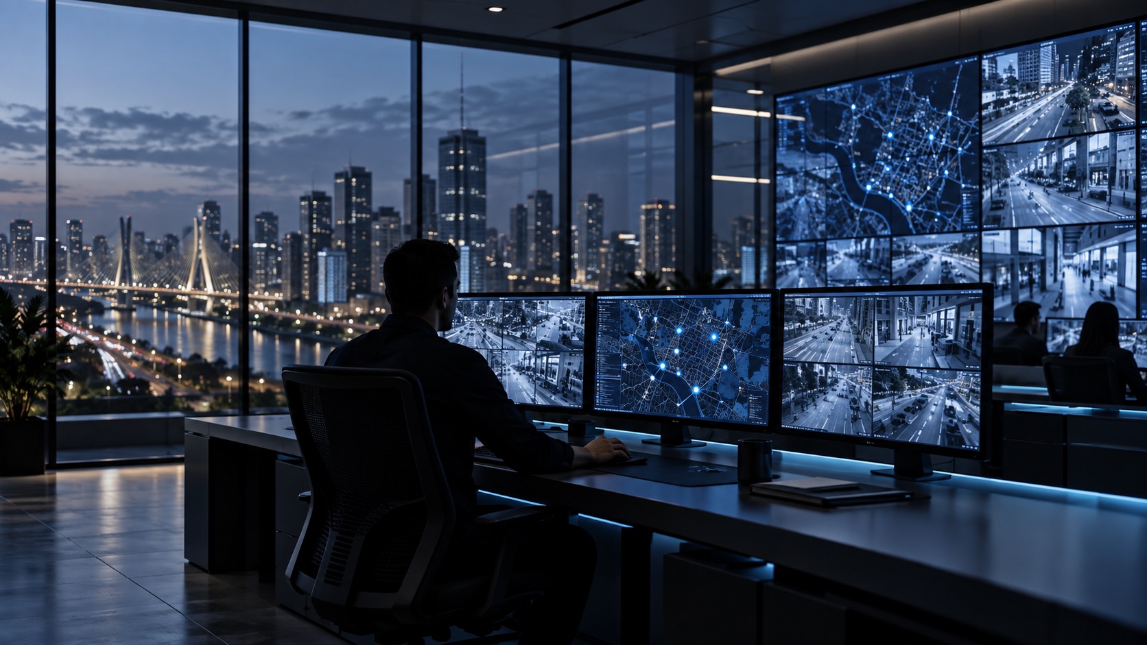 Centro de operação com múltiplas imagens de monitoramento